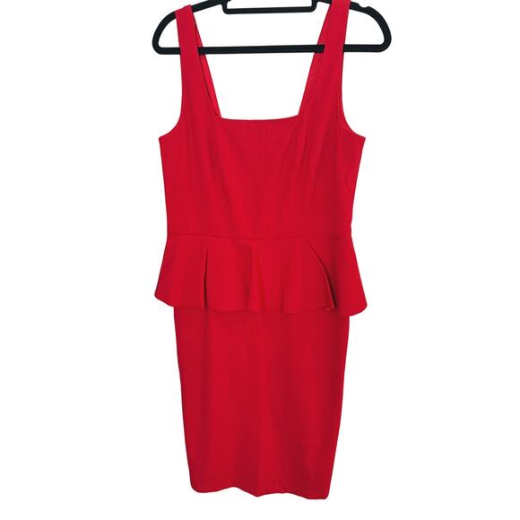 Carmen Marc Valvo Red Peplum Sheath Dress Square Neck Small Event Cocktail Glam - Picture 2 of 8